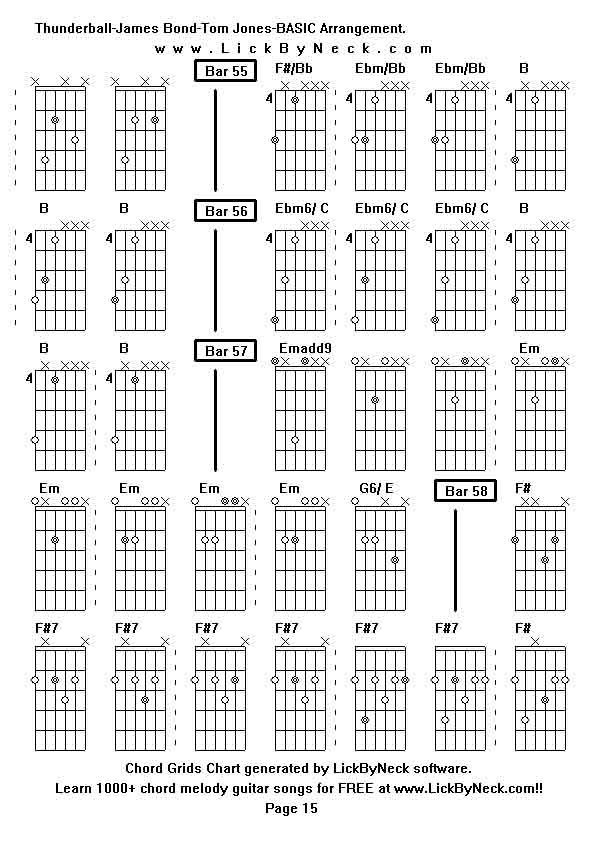 Chord Grids Chart of chord melody fingerstyle guitar song-Thunderball-James Bond-Tom Jones-BASIC Arrangement,generated by LickByNeck software.